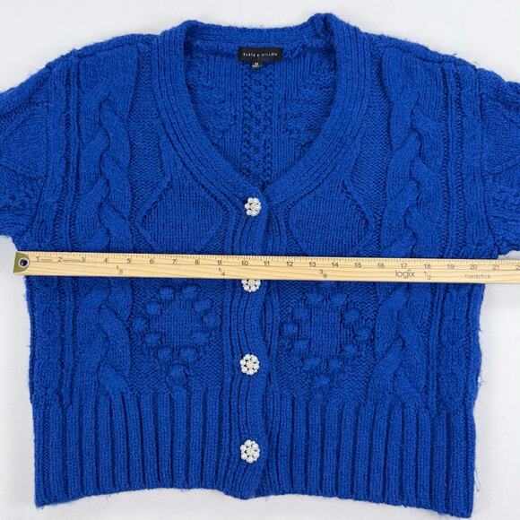 Slate & Willow Women's Bobble Chunky Knit Cardigan Sweater Medium Blue - Picture 13 of 15